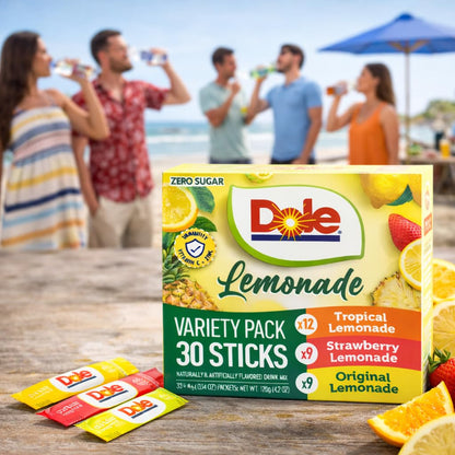 Dole Lemonade Sugar-Free Drink Mix Variety Pack, 60 On-the-Go Packets | Tropical, Classic Lemonade & Strawberry flavors, Includes Galley Grove Sugar-Free Mints