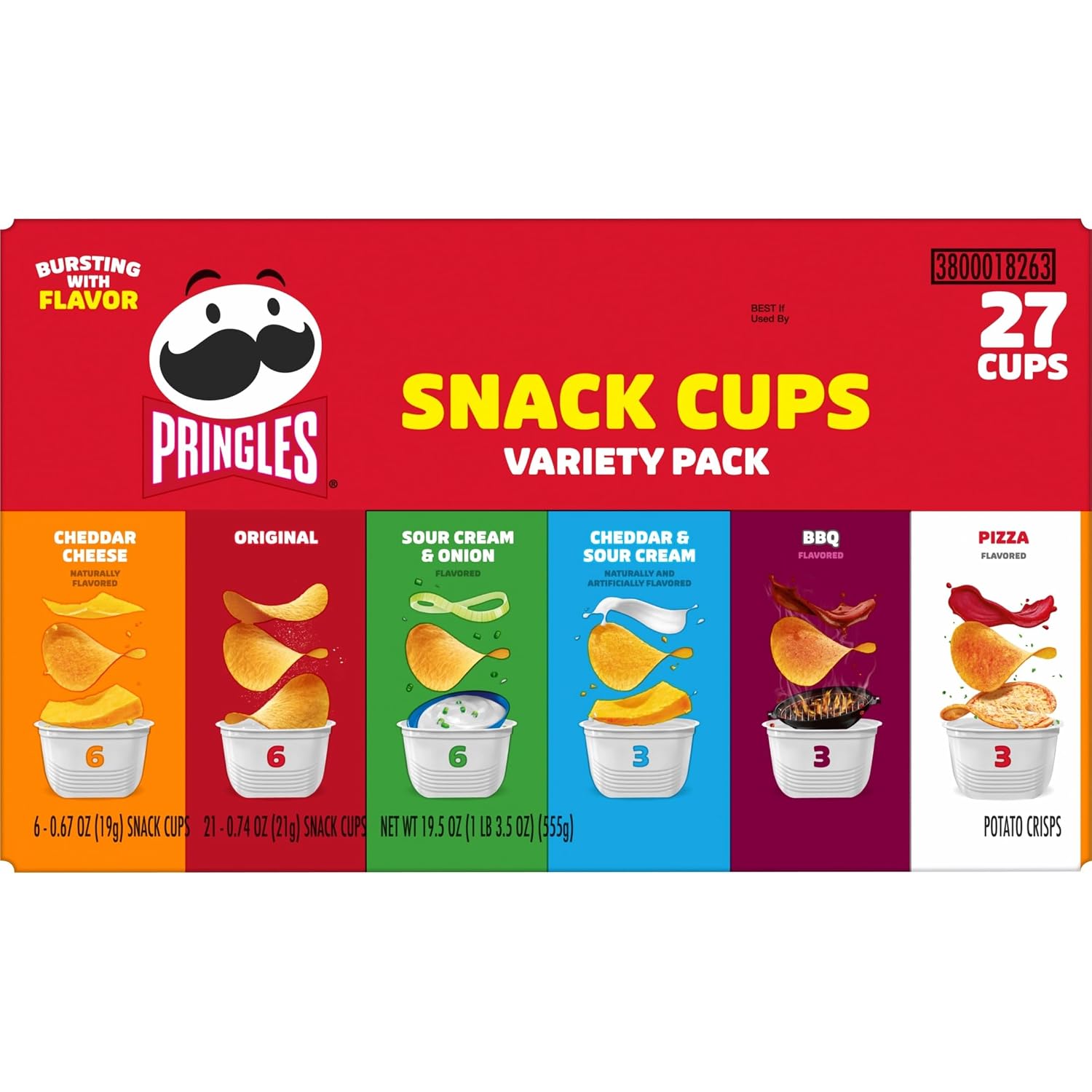Pringles Potato Crisps Chips, Lunch Snacks, Snack Cups, Variety Pack, 19.5oz Box (27 Cups)