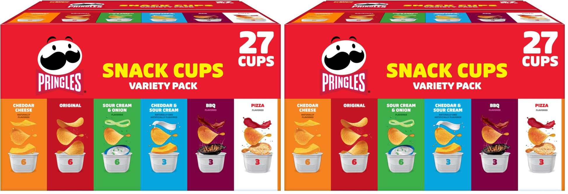 Pringles Potato Crisps Chips, Lunch Snacks, Snack Cups, Variety Pack, 19.5oz Box (27 Cups)