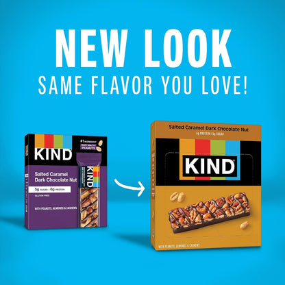 KIND Healthy Snacks Bars, Salted Caramel Dark Chocolate Nut, Gluten Free, Low Sugar, High Fiber Snacks, 6g Protein, 12 Count