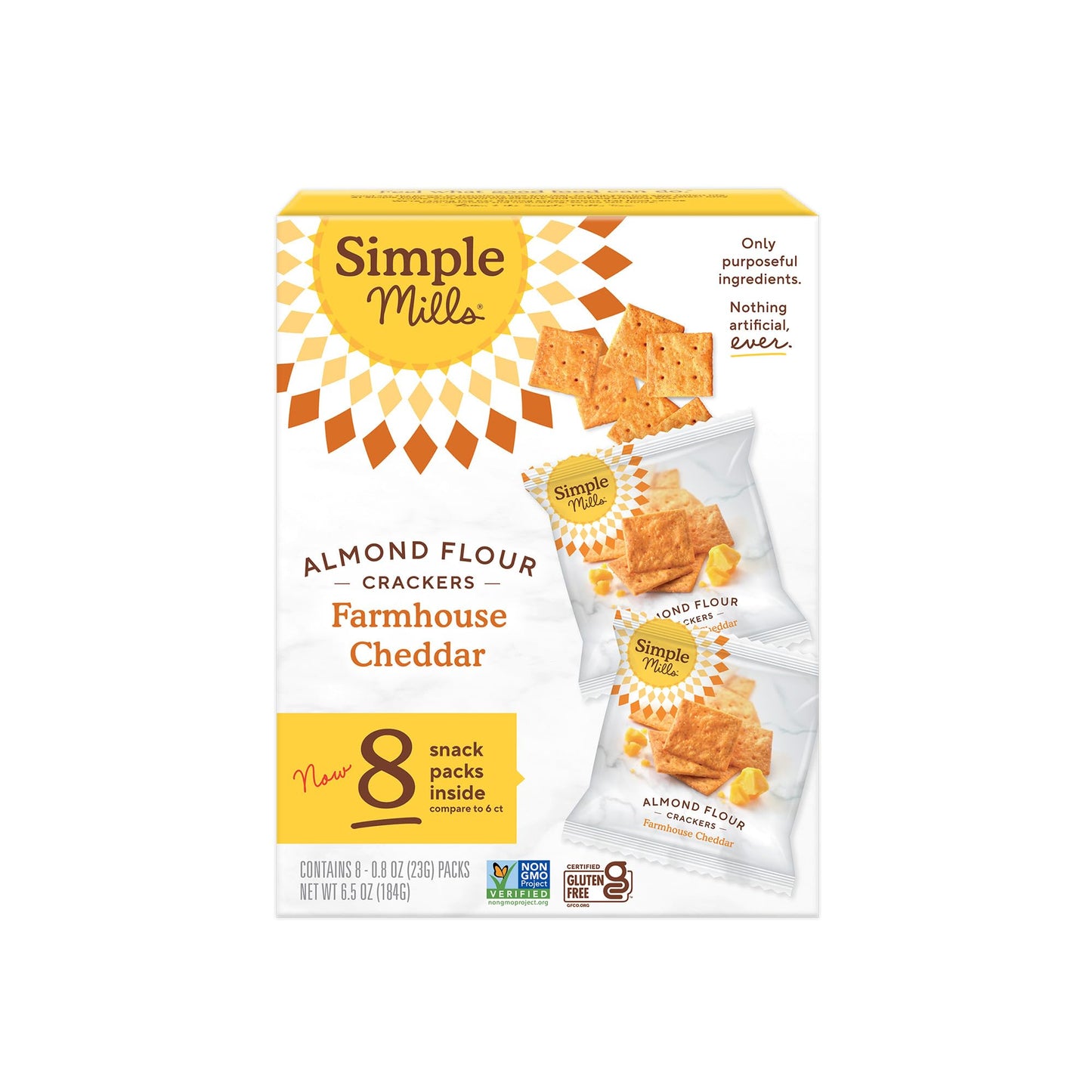 Simple Mills Almond Flour Crackers Snack Packs, Sea Salt, Gluten Free, Flax Seed, Sunflower Seeds, Corn Free, Good for Snacks, 6.5 oz, Pack of 2 (8 Bags per Box)