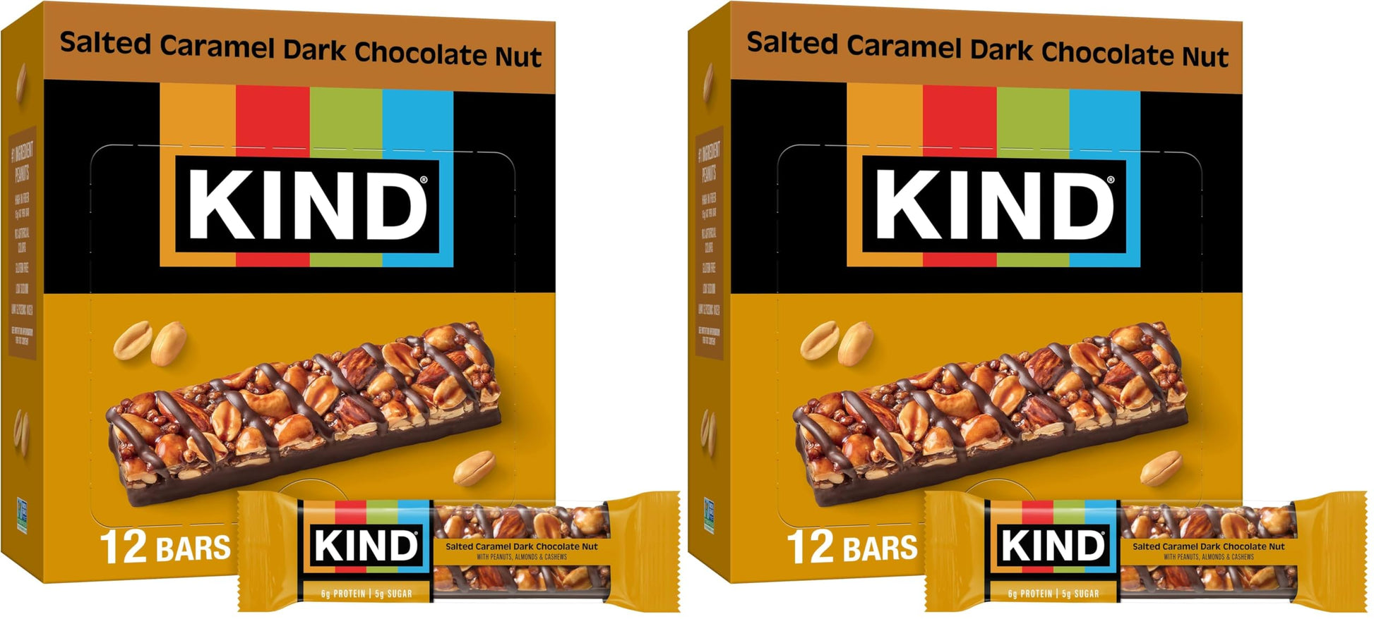 KIND Healthy Snacks Bars, Salted Caramel Dark Chocolate Nut, Gluten Free, Low Sugar, High Fiber Snacks, 6g Protein, 12 Count