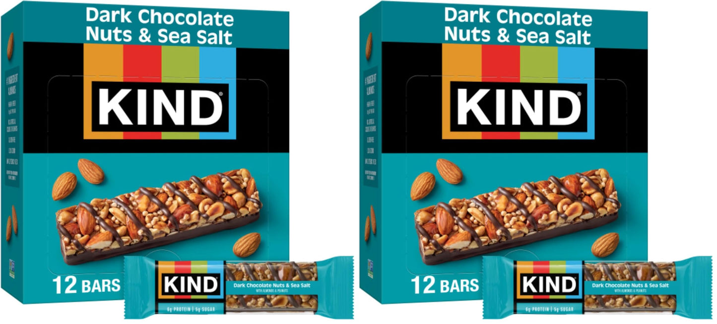 KIND Healthy Snacks Bars, Salted Caramel Dark Chocolate Nut, Gluten Free, Low Sugar, High Fiber Snacks, 6g Protein, 12 Count