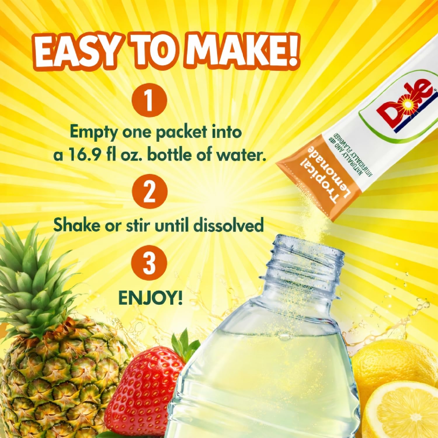 Dole Lemonade Sugar-Free Drink Mix Variety Pack, 60 On-the-Go Packets | Tropical, Classic Lemonade & Strawberry flavors, Includes Galley Grove Sugar-Free Mints