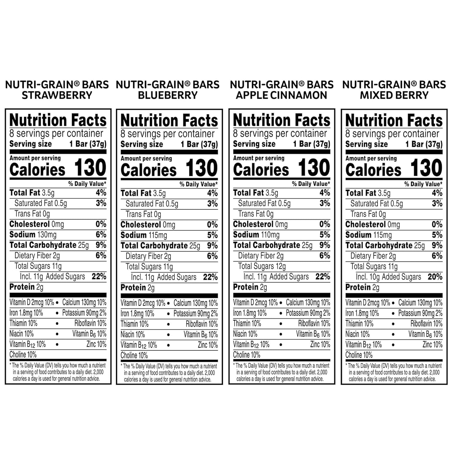 Nutri-Grain Breakfast Bars, Made with 10g Whole Grains, Kids Snacks, 4-Flavor Variety Pack (4 Boxes, 32 Bars)