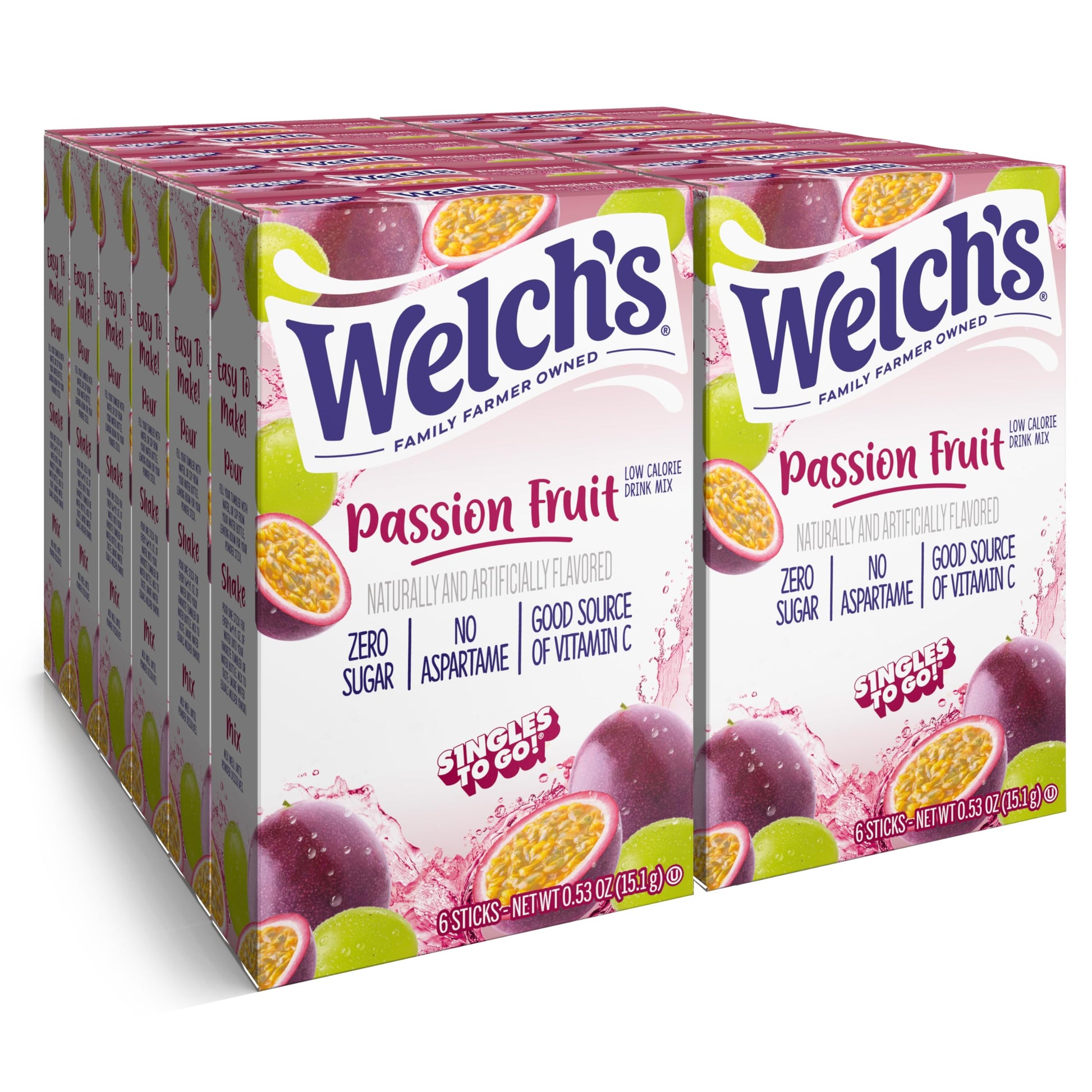 Welch's Singles To Go Variety Pack, Watertok Powdered Drink Mix, Includes 4 Flavors, Grape, Passion fruit, Strawberry Peach, Cherry Pomegranate, 1 Box (30 Servings)