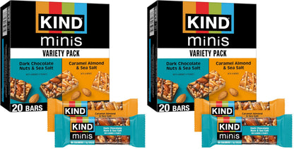 KIND Mini Snack Bars Variety Pack, Gluten Free, Low Sugar, Low Calorie Snacks, Dark Chocolate Nuts & Sea Salt, Caramel Almond & Sea Salt, 20 Count