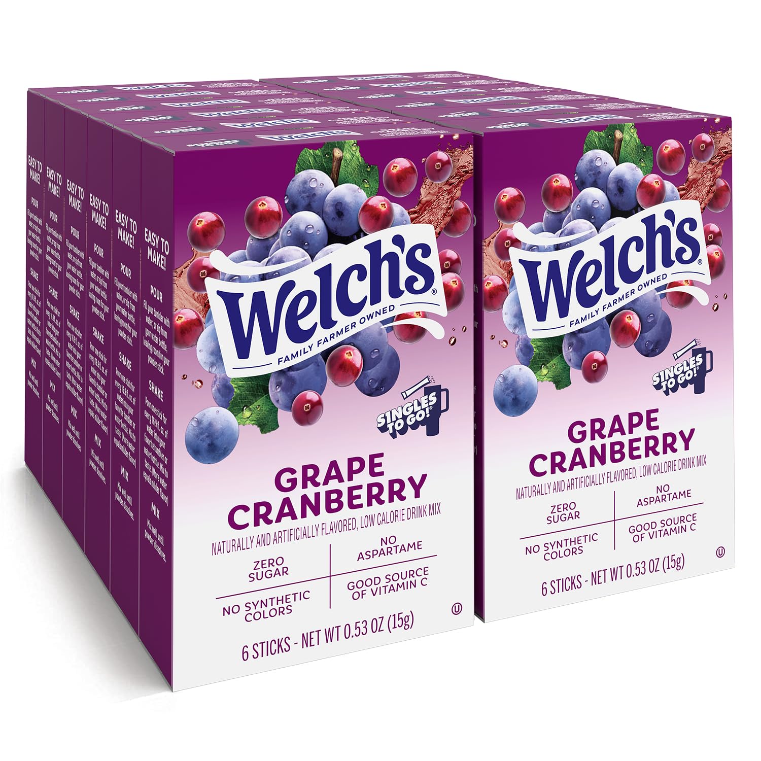 Welch's Singles To Go Variety Pack, Watertok Powdered Drink Mix, Includes 4 Flavors, Grape, Passion fruit, Strawberry Peach, Cherry Pomegranate, 1 Box (30 Servings)