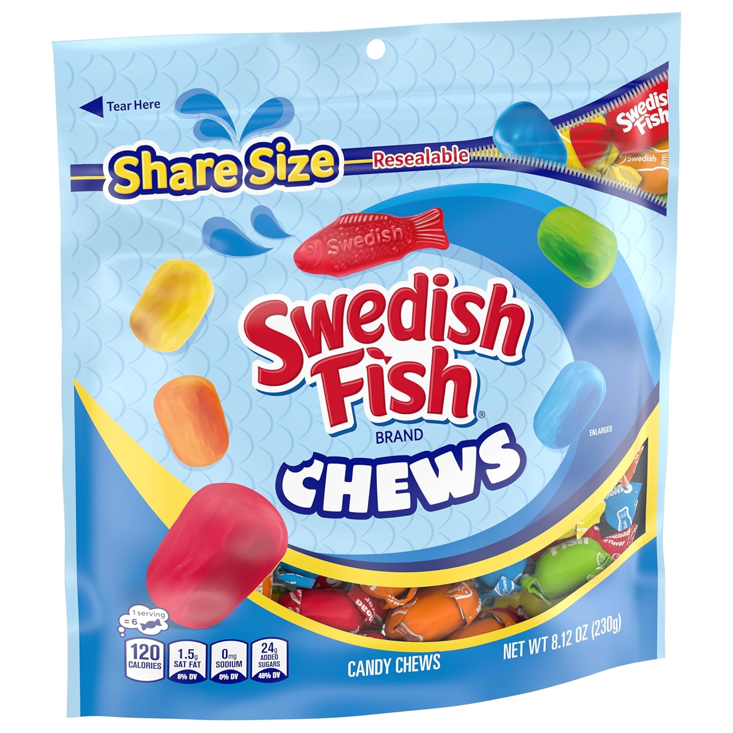 SWEDISH FISH Chews Soft & Chewy Candy, Share Size, 8.12 oz
