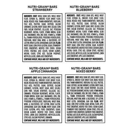 Nutri-Grain Breakfast Bars, Made with 10g Whole Grains, Kids Snacks, 4-Flavor Variety Pack (4 Boxes, 32 Bars)